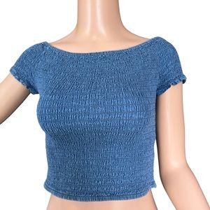 Stretchable Denim Off Shoulder Top
